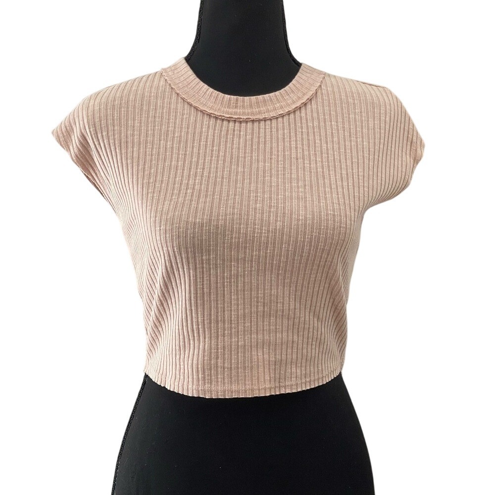 Paper Crane Pink Ribbed Crop Top Small